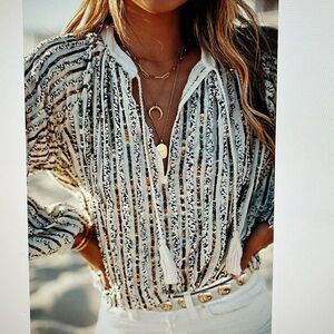 JOHNNY WAS Sequin Peasant Blouse (XS)